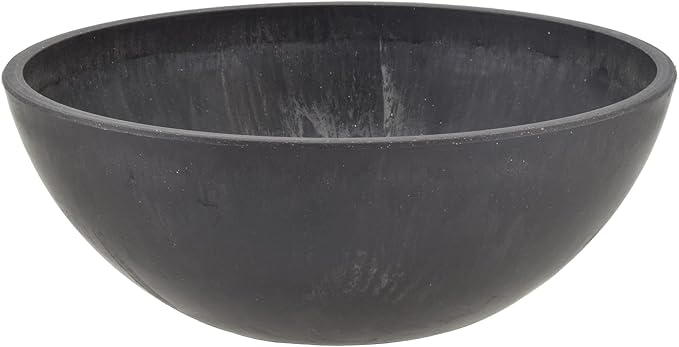 PSW Pot Collection M20DCB 8-inch Plastic/Stone/Wood Composite Low Bowl Planter – No Drainage Hole (Drillable), Shallow Indoor/Outer Pot for Succulents, Bonsai, Fairy Gardens, Herbs, Dark Charcoal PSW