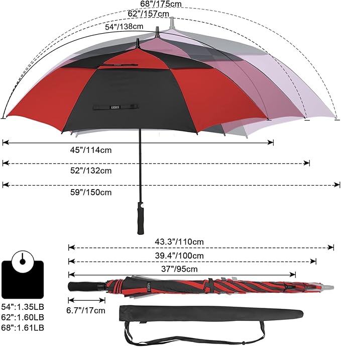 G4Free 47/54/62/68/72 Inch Automatic Open Golf Umbrella Oversize Extra Large Double Canopy Vented Windproof Waterproof Stick Umbrellas G4Free