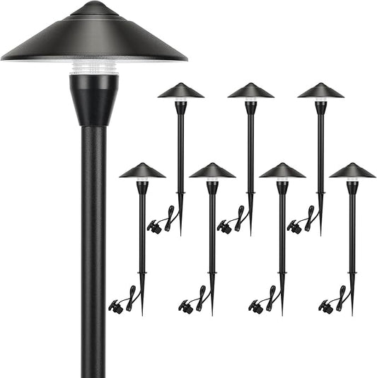 LUTEC 12V Low Voltage Pathway Lights, Die-cast Aluminum Pathway Lights with Connectors，IP65 Waterproof Outdoor Landscape Lighting, 3W 240LM Warm White 3000K for Path, Yard, Garden, 8 Pack LUTEC