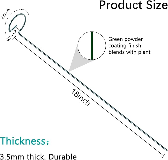 12 Pack 18 Inch Plant Support Stakes, Metal Single stemmed Flower Support Hoops，Garden Plant Stakes Plant Prop for Amaryllis Orchid Lily Rose Peony Tomatoes Gladiolus ThealynGardens