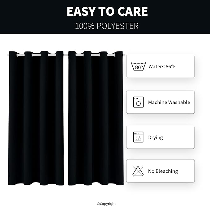 Water Proof Outside Curtains with Grommet Top for Porch, W52 x L132 Thermal Insulated Washable Light Block Outdoor Divider Drapes for Patio Gazebo Deck Pool Area Pergola Cabana (Black) DivaenCamino