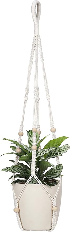 32inch Macrame Plant Holder,Indoor Hanging Planters with Wood Beads No Tassels Boho Home Decor (Ivory) BlueMake