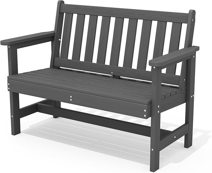 SERWALL Outdoor Bench, HDPE Outdoor Benches Weatherproof, 2-Person Garden Bench with 660 lbs Weight Capacity, Patio Benches for Outdoors, Garden, Porch, Backyard and Park, Grey SERWALL