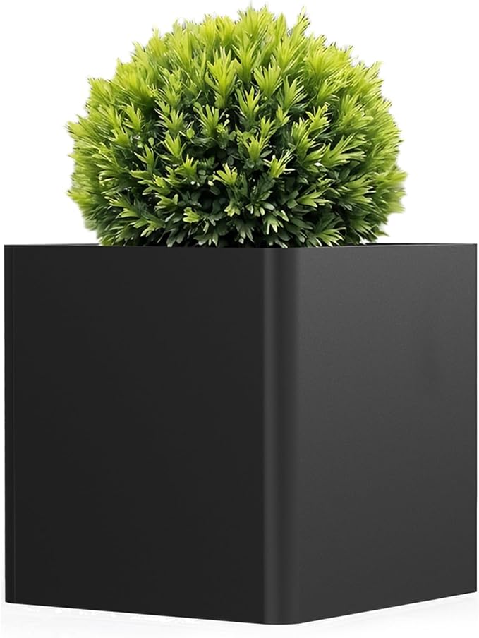 Large Metal Square Planter 26" L x 26" W x 26" H, Heavy Duty Black Large Outdoor Planters with Drainage Hole for Porch/Patio/Garden Gardenaire