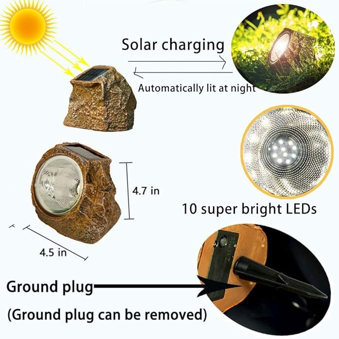 EiGreen Solar Garden Rock Lights Outdoor, 2 Pack 10 LED Waterproof Solar Powered Rock Light，Yard Landscaping Spotlights, for Indoor and Outdoor Decoration EigreenSolaroutdoorlights