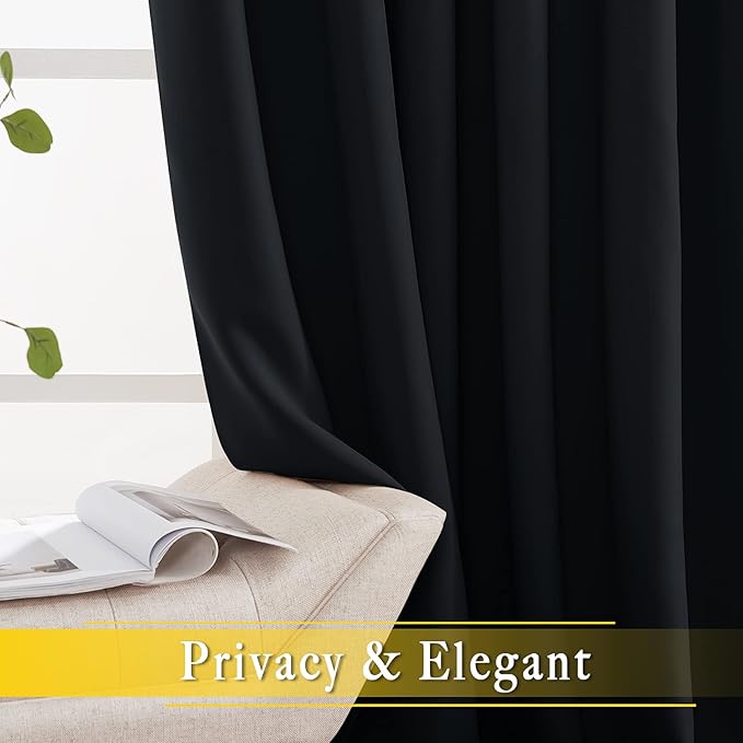 NICETOWN Blackout Curtain for Sliding Glass Door, Patio Door Curtains, Thermal Insulated Wide Drapes/Draperies Light Blocking for Bedroom/Porch (Black, 1 Panel, 80" W by 108“) NICETOWN