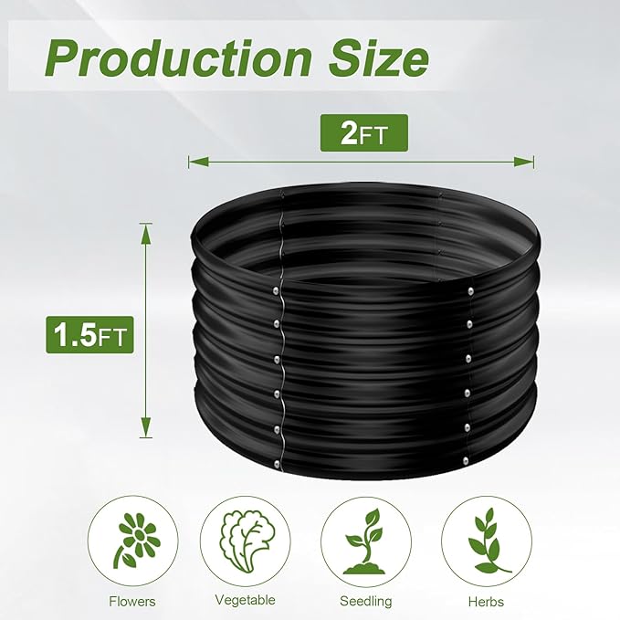 AHEONLAR 2 Pack 2x2x1.5ft Round Galvanized Raised Garden Bed Outdoor Metal Planter Box for Vegetables Steel Raised Beds for Gardening Black AHEONLAR