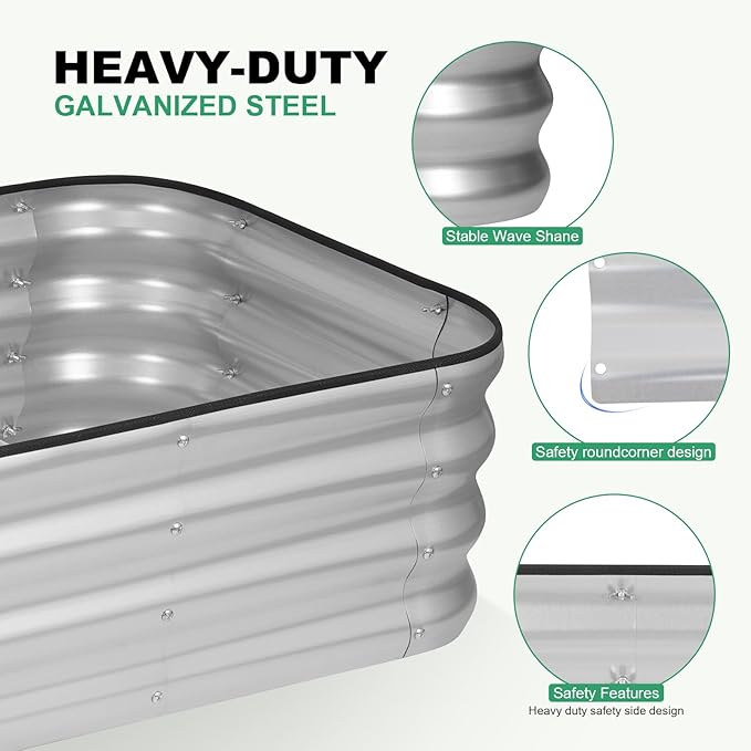 1MORE Raised Garden Bed -8X2X1 Galvanized Planter Box for Outdoor Gardening,5 in 1 Modular Raised Bed Kit with Protective Tape, Gloves for Herb,Ideal for Vegetables and Plants.Sliver-2pack 1MORE