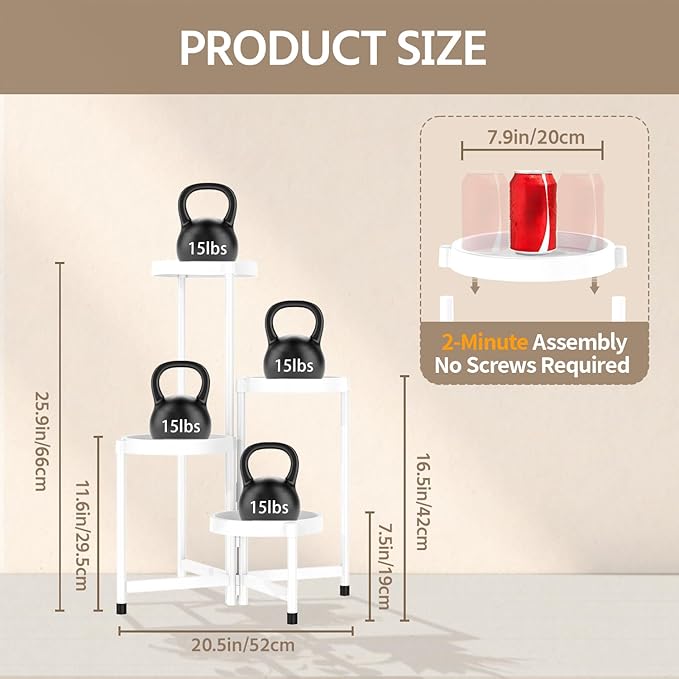 LASZOLA 4 Tiered Folding Plant Stand Indoor for Multiple Large Planter, Tall Heavy Duty Adjustable Rack with Rust Proof Plastic Shelving, Sturdy Vertical Tree Organizer for Narrow Inside Floor, White LASZOLA