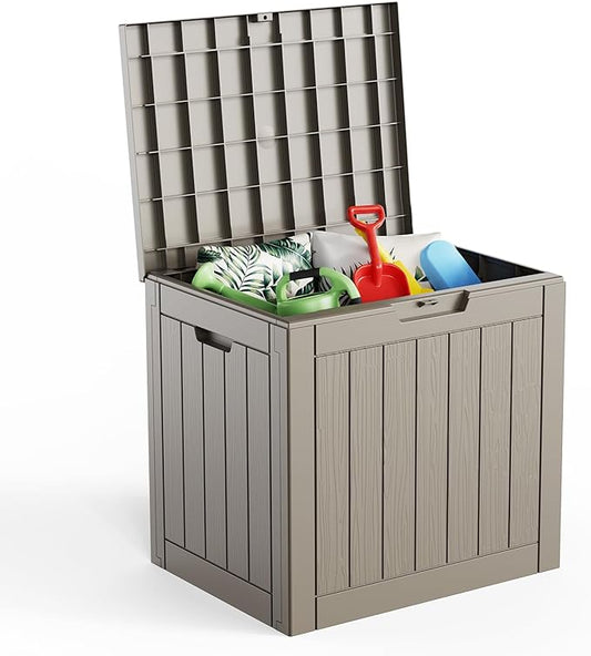 EasyUp 33Gal Outdoor Deck Box, Lager Patio Storage Box Indoor and Outdoor Use,Resin Storage Bin for Patio Furniture Cushions Garden Tools, Package Delivery (Gray) EASYUP