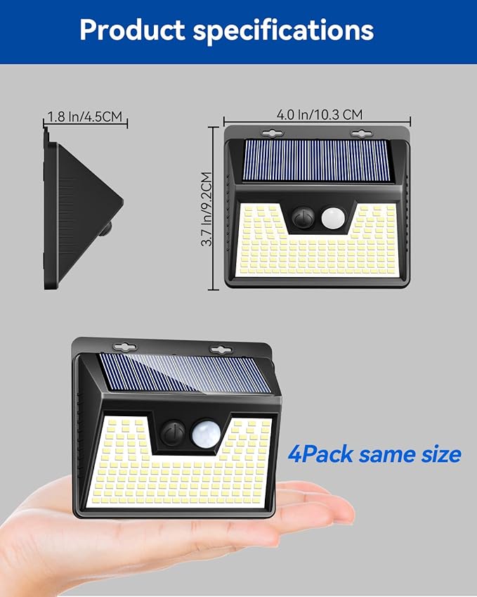 Peasur Solar Lights Outdoor Waterproof, 4 Pack 140LED Motion Sensor Light, 3 Modes Solar Powered Fence Security Lights for Patio Step Deck House Outside(Cool White) Peasur
