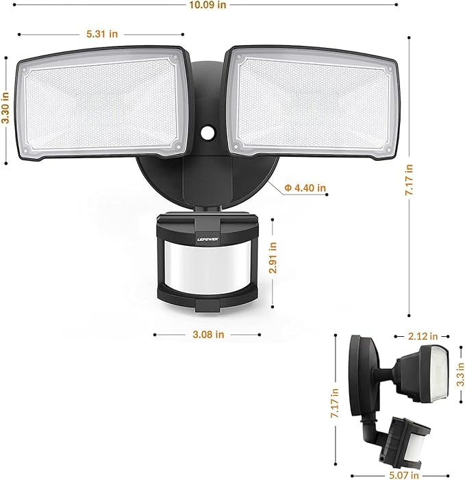 LEPOWER LED Security Lights Motion Sensor Light Outdoor, 30W 3200LM Motion Security Light, 5500K, IP65 Waterproof, 2 Head Motion Detector Flood Light for Garage, Yard, Porch, Black (Not Solar Powered) LEPOWER