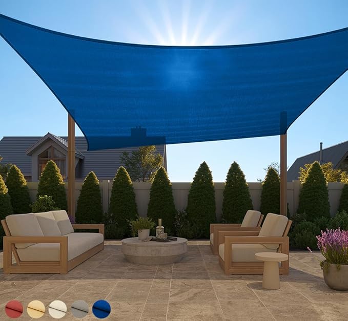 GORILLA GRIP Heavy Duty Sun Shade, UV Protection Fade Tear and Rust Resistant Rectangle Sunshade Canopy, Curved Edges Blocks Sunlight, Breathable Sail, Outdoor Patio, Lawn Garden 12x16 FT Blue GorillaGrip