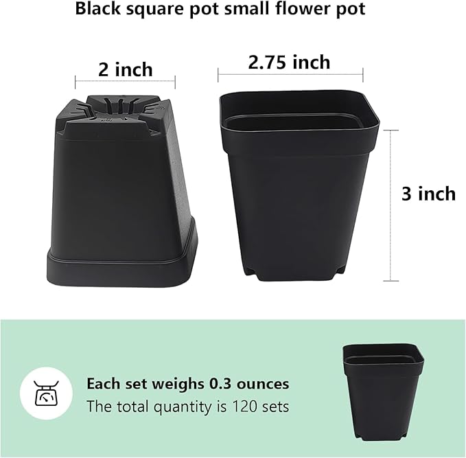 Square Nursery Pots 2.7 Inch, Seed Starting Pot with Drainage Small Plastic Plant Pots Flower Planter (Black 1200pcs, 2.7" 1200P) RooTrimmer