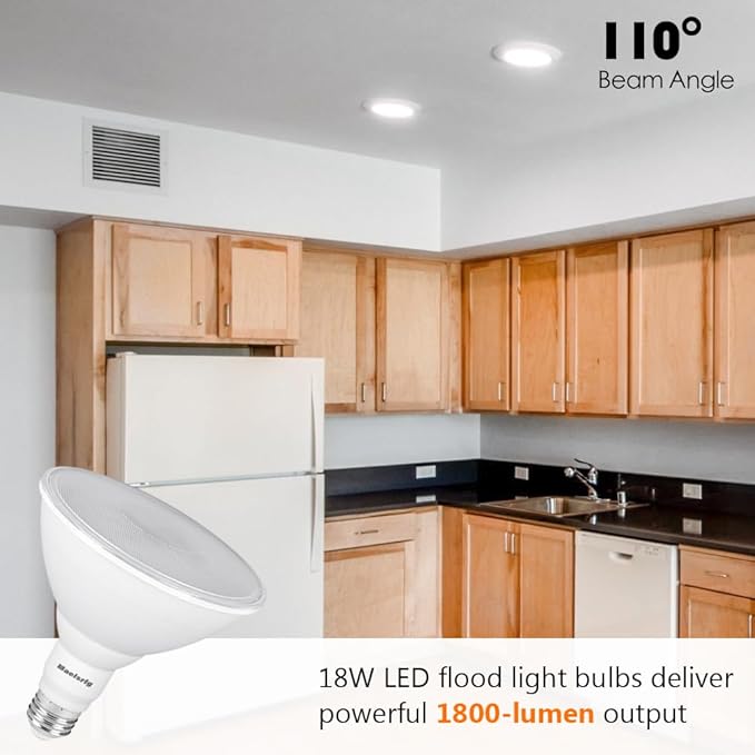 PAR38 LED Flood Light Bulbs Outdoor, 18W (120W Equivalent), Daylight 5000K, Dimmable Weatherproof LED Outdoor Flood Lights with E26 Base, 1800LM, 4 Pack Maelsrlg