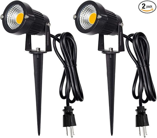 Z Outdoor Landscape LED Lighting 5W Waterproof Graden Lights COB Led Spotlights with Spiked Stand for Lawn Decorative Lamp US 3- Plug 3500K Warm White Lights (2 Packs) Z