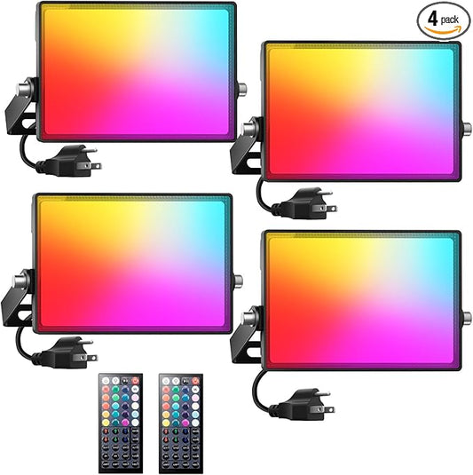 Onforu LED Flood Light Outdoor 700W Equiv, 70W Color Changing RGBW 2700K Floodlight with Remote, Stage Lighting Uplights for Events, IP66 Uplighting Outdoor Spotlight Floor Light for Halloween 4 Pack Onforu