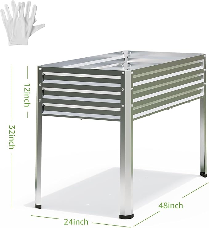 2PCS Galvanized Raised Garden Bed with Legs, 48 gallons, 48"x24"x32" Large Metal Elevated Planter Boxes with Drainage Holes,for Vegetables, Flowers, Backyard, Patio, Balcony FOYUEE