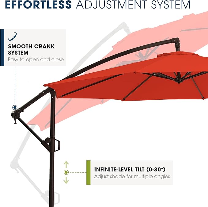 wikiwiki 10ft Patio Umbrella with Base Included, Outdoor Offset Cantilever Umbrella, Infinite Tilt, Crank and Cross Base, Light Red WikiwikiPatioUmbrellas