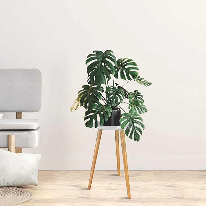 Uneedem Indoor Plant Stand - Mid Century Wooden Plant Table, Tall Holder for Flower Pots, Small Round End Table (A3-White, High: 20.5") Uneedem