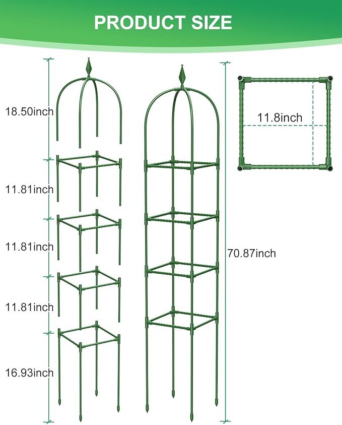 Garden Trellis for Climbing Plants Outdoor & Indoor - 6Ft Tall Rustproof Plant Support Cage for Vines, Flowers, Vegetables, Roses | Heavy-Duty, Adjustable & Decorative (3) MYMULIKEHOME