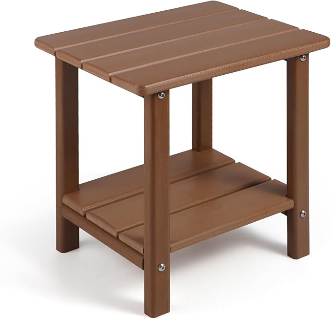 Adirondack Outdoor Side Table, 2-Tier Sturdy Patio End Table Weather Resistant, 16.5" Solid Side Table for Patio, Pool, Porch Apolimi