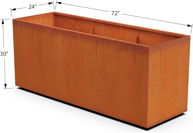 Plantercraft Large Rectangular Planters for Outdoor Plants - 72x24x30 Extra Large Corten Steel Planter Box for Patio Privacy Screen or Raised Garden Bed | 11-Gauge Heavy Duty Metal Plantercraft