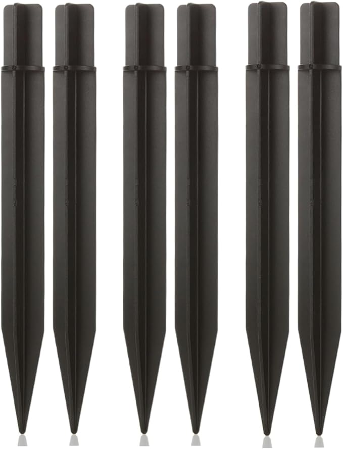 8.25" Reinforced ABS Plastic Solar Ground Spikes - Durable Solar Light Replacement Stakes for Garden, Pathway, Deck, Camping, Christmas Lights (Fits 0.83" Inside Diameter) (Black-6 Pack) Rootora