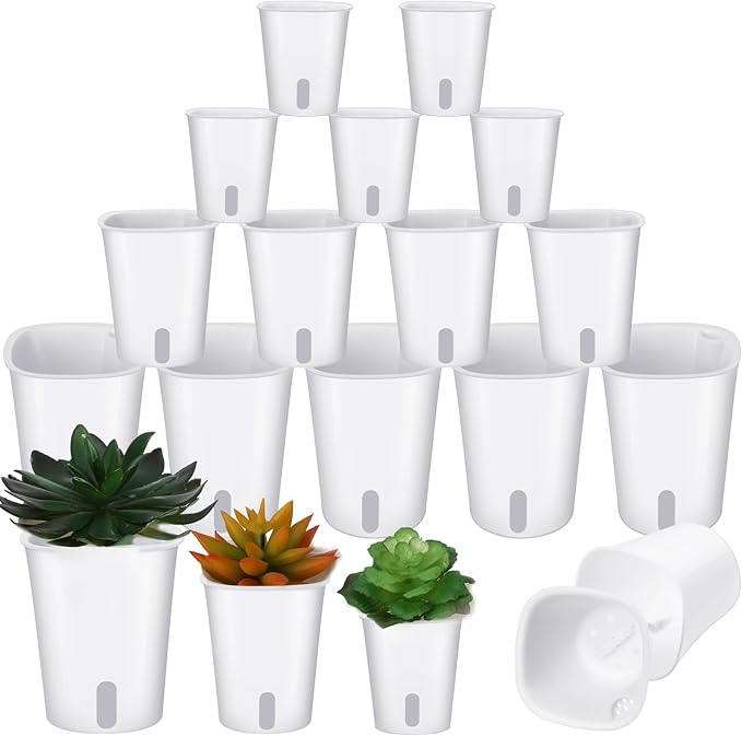 18 Pcs Self Watering Pots Plastic Plant 3 Sizes Flower Plant Pot with Inner White Flower Pots for Indoor House Plants Plastic Self Watering Pot for Herbs Flowers Ziliny