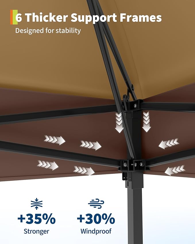 Canopy Tent 13x13 ft, Pop Up Gazebo One-Push Setup with 4 SandBags for Backyard Parties and BBQs, Mosquito Netting & Height Adjustable - Khaki & Coffee GarveeLife