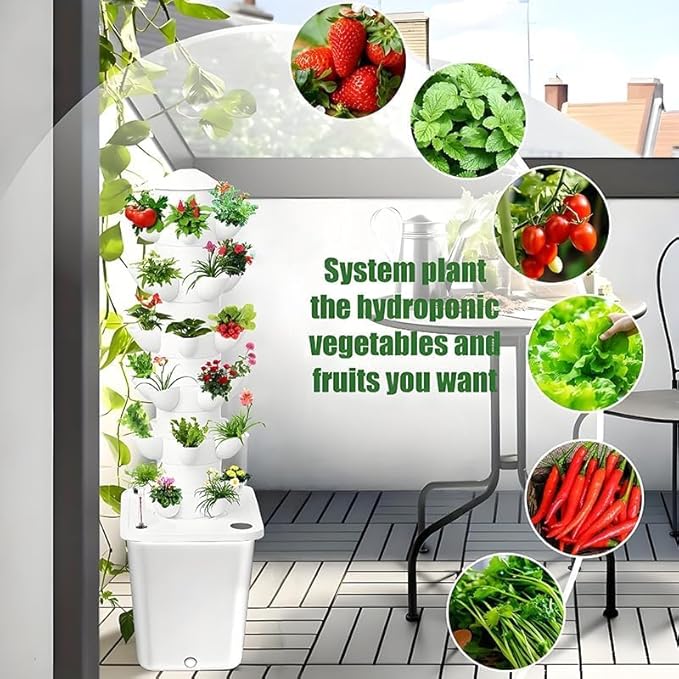 Vertical Hydroponic Tower Garden Growing System - Indoor Planter Kit with 30 Pods, Aeroponic-Style Tower for Herbs, Vegetables, Lettuce & Strawberries, Home Countertop Grow System, White Rootora