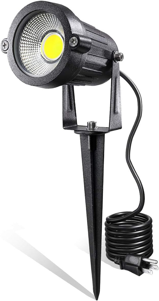 LED Landscape Lights,5W 120V AC Outdoor Pathway Garden Yard Spotlight,IP65 Waterproof Garden Flood Light,Outdoor Spotlight with Stake,UL Cord 5-ft with Plug (Pack of 1, Daylight White) LEACOCO