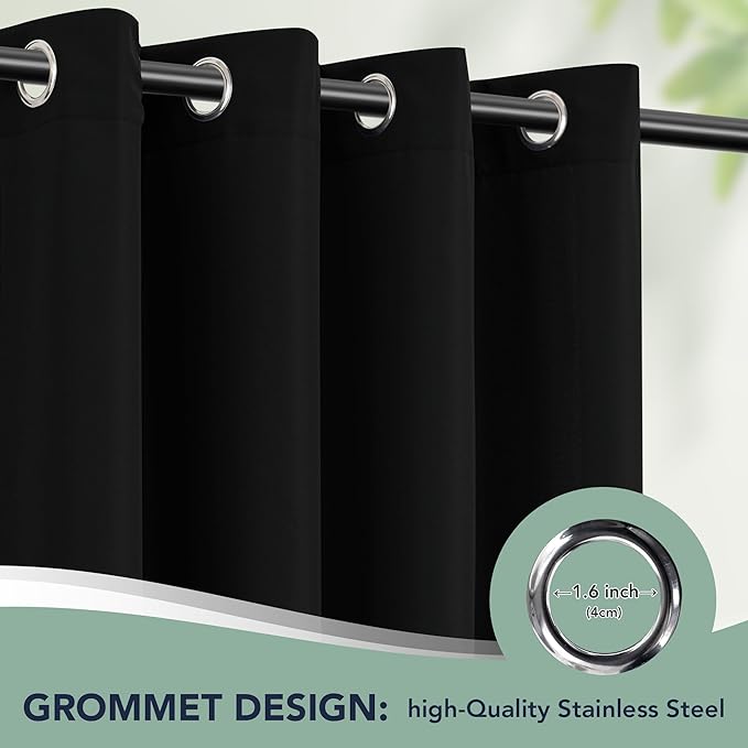 Black Outdoor Curtains for Patio Waterproof - 6 Panels Privacy Weatherproof Outside Curtains with Grommets for Pergola, Gazebo, Porch, Cabana, Balcony, 54 x 95 Inch RichSets