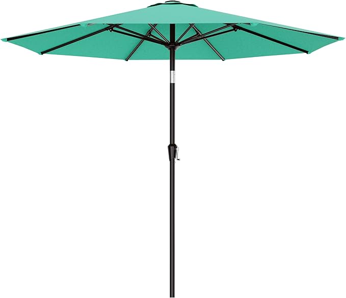 AreShark 9 FT Patio Umbrella for Outdoor, Outdoor Umbrella with Push Button Tilt and Crank, Outdoor Patio Umbrellas with 8 Sturdy Ribs for Market, Garden, Deck, Backyard, Pool (Peacock Blue) Rootora
