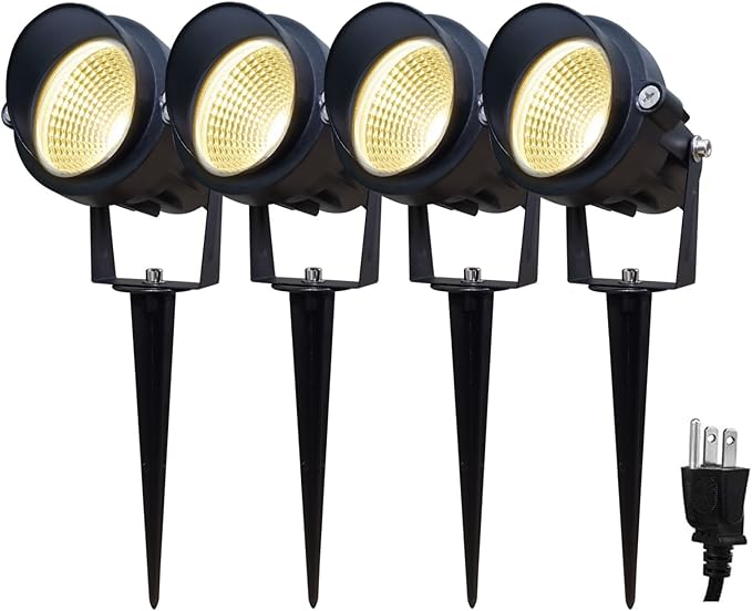 TOVEENEN LED Outdoor Landscape Spotlight 120V 12W Waterproof Spot Lights for Yard House Garden Christmas Lighting, Warm White 3000K, 4 Pack TOVEENEN