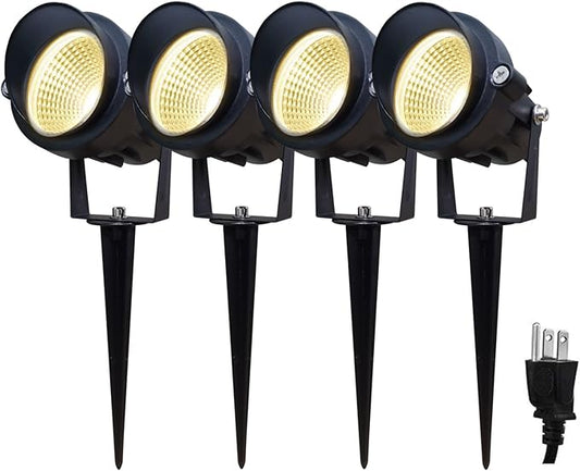 TOVEENEN LED Outdoor Landscape Spotlight 120V 12W Waterproof Spot Lights for Yard House Garden Christmas Lighting, Warm White 3000K, 4 Pack TOVEENEN