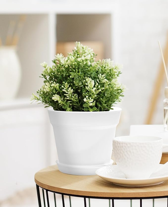 homenote Plant Pots,6 Inch Flower Pots for Plants Plastic Planters for Indoor with Multiple Drainage Holes and Trays, for All Home Garden Flowers Succulents,Outdoor(White&Red,16 Pack) HOMENOTE