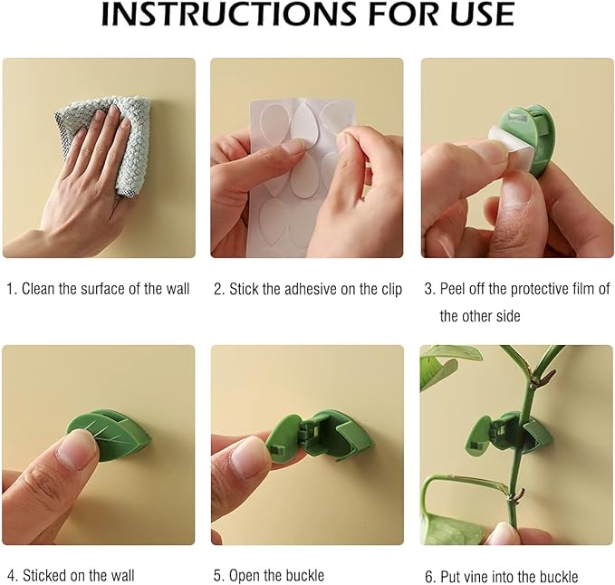 40 Pcs Plant Climbing Wall Fixture Clips Self-Adhesive Hook Vines Traction Clips Invisible Holder Garden Green Leaf Simulation Self-Adhesive Hook Wire Fixing Supporting LUCKJUJU