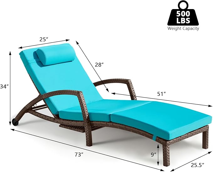 Chaise Lounge Chairs Outdoor Set of 4, Comfy Outside Wicker Patio Pool Lounge Chair w/ 5 Adjustable Back Angle, Cup Holder, Thicken Cushion ZZWHOM