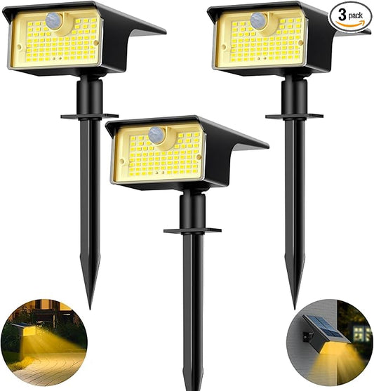 [3 Pack & 62LED]Solar Spot Lights Outdoor Motion Sensor, 3 Modes Motion Sensor Outdoor Lights 2-in-1 Solar Landscape Spotlights LED Solar lights for Outside Yard Garden Wall Pathway Walkway,Warm White Nipify
