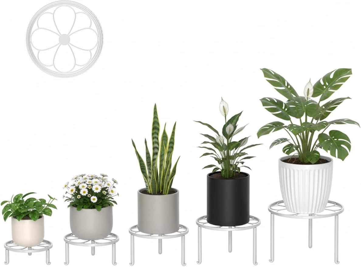 5 Pack Heavy Duty Metal Iron Plant Stand,Anti-Rust Iron Flower Pot Stand Holder for Multiple Display Plant Racks,Potted Plant Shelf for Living Room Balcony Rootora