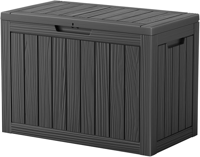 45 Gallon Waterproof Outdoor Storage Box,Resin Deck Box,Lockable Outside Storage Box Container for Patio Furniure,Garden,Tools (45 Gallon,Black) MAIUSCOLI
