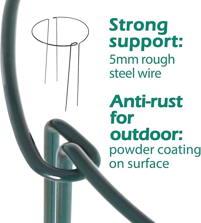 32 inch Plant Support Stakes, 10 Pack Half Round Metal Garden Plant Stake Heavy-Duty Plant Support Ring and Cage with Plant Clip & Twist Tie for Indoor and Outdoor Plants, Vegetable, Flowers Linyona