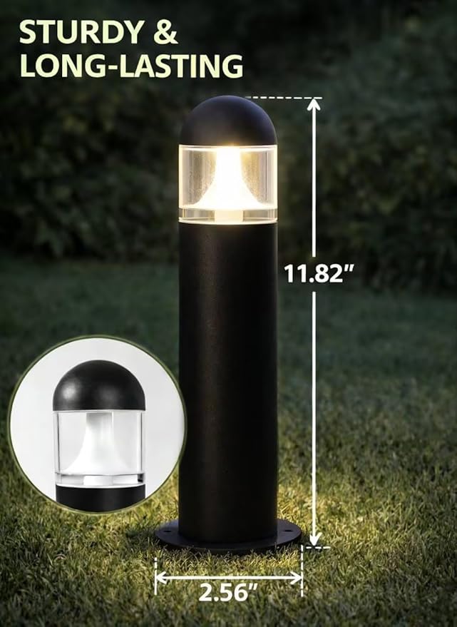 8 Pack Aluminum Low Voltage Landscape Pathway Lights Wired, Outdoor Modern 12V LED Bollard Lights for Driveway Garden Walkway Yard (Included Connectors), 2700K Warm White Waterproof, Black MOON-DE-AGE