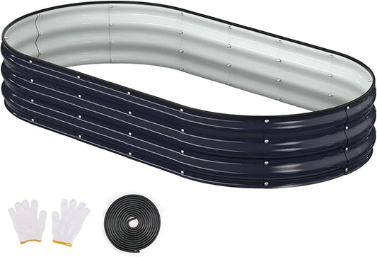 Raised Garden Bed, 6x3x1ft Galvanized Outdoor Planter Beds with Safety Edging and Gloves, Oval Metal Planter Box for Gardening Vegetables Flowers Herb-Midnight Blue Patiobay