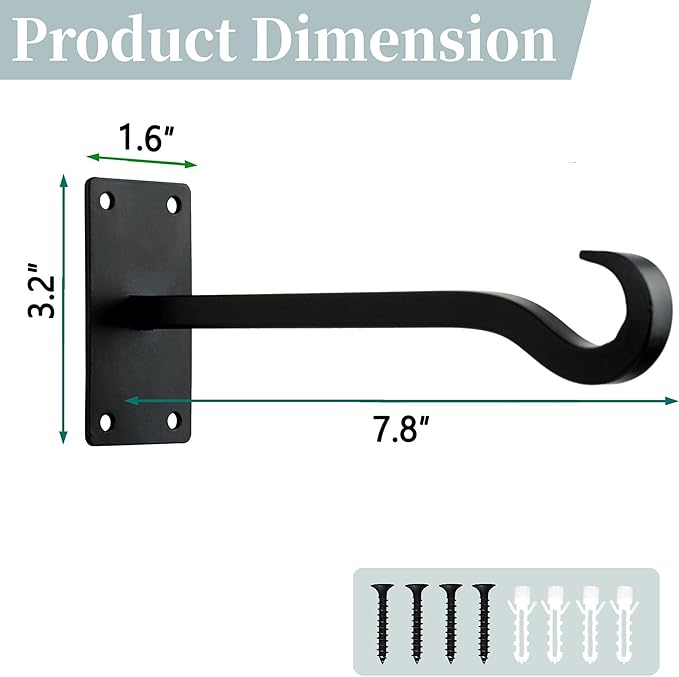 Qiang Ni Bird Feeder Hanger: 8-Inch Wall-Mounted Plant Bracket Outdoor - 2 Pieces Black Plant Hooks for Hanging Flower Baskets QiangNi