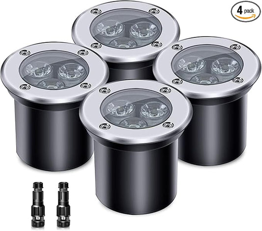 4 Pack 3w 12v Low Voltage In-ground Lights LED Landscape Light Waterproof IP67 Pathway Lights Outdoor spotlights Trees Flags for Garden,Yard,Tree (Warm White) ALEDECO