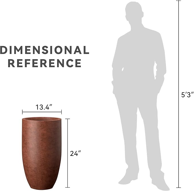 Kante 24 Inch Tall Round Concrete Planter, Large Indoor Outdoor Plant Pots with Drainage Hole and Rubber Plug, Modern Decorative Garden Pots for Home Patio Porch, Rusty Kante
