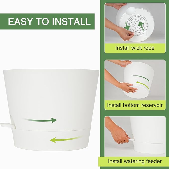 12inch Large Self Watering Plant Pot, Plastic Cylinder Planter with 60Oz Deep Reservoir and Saucer for Indoor Outdoor Plants Flowers Houseplants, White SwinDuck