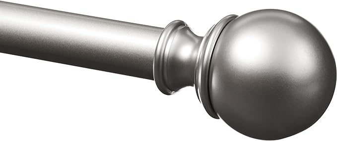 Amazon Basics Sturdy Adjustable Curtain Rod for Windows with Round Finials, Easy Installation, 1-Inch Rod, 36" to 72", Nickel, 1-Pack AmazonBasics
